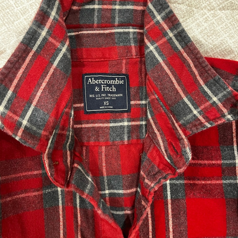 Abercrombie & Fitch Red and Black Plaid Button-Up Shirt